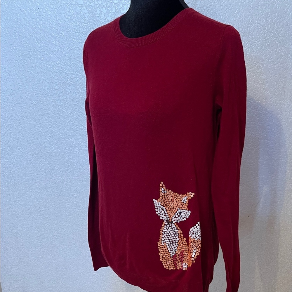 The Limited Burgundy Crewneck Sweater with Beaded Fox Accent - Picture 3 of 7